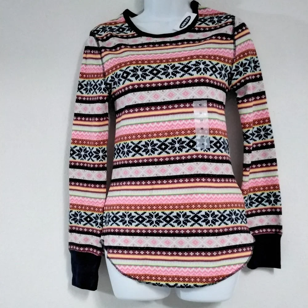 Old Navy Active Long Sleeve Striped Shirt Size M Medium Casual Boyfriend 007 - Picture 11 of 15